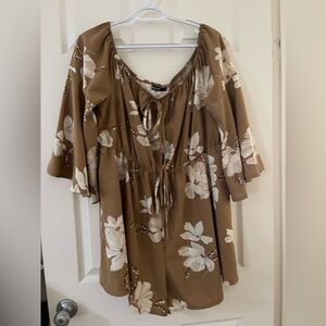 SHEIN Curve Floral Print Off Shoulder Romper